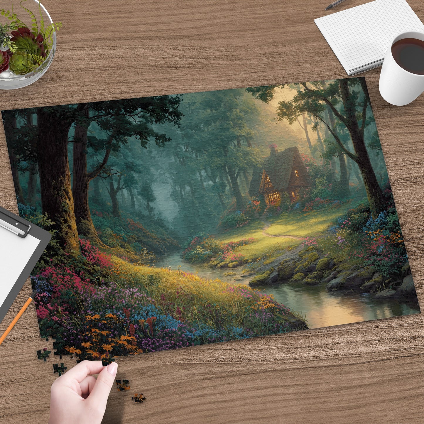 Mystical Forest Cottage Glowing Path Stream Flowers product type