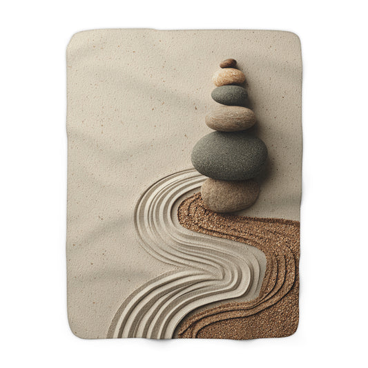 Zen Stacked Stones sherpa blanket — cozy spa-inspired fleece throw, meditation gift, self care, boho decor