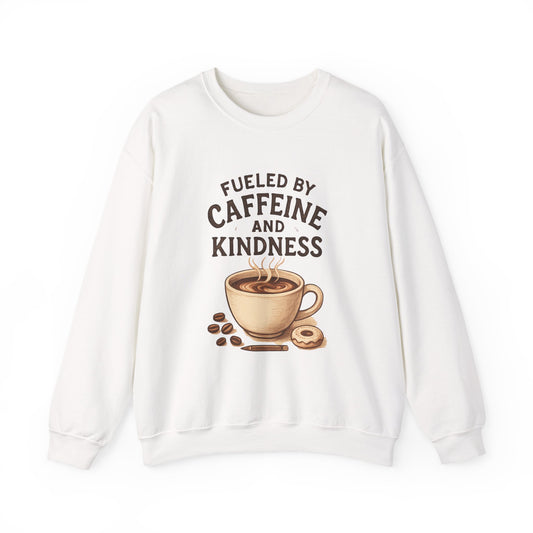 Coffee Lover Sweatshirt — “Fueled by Caffeine and Kindness” Crewneck
