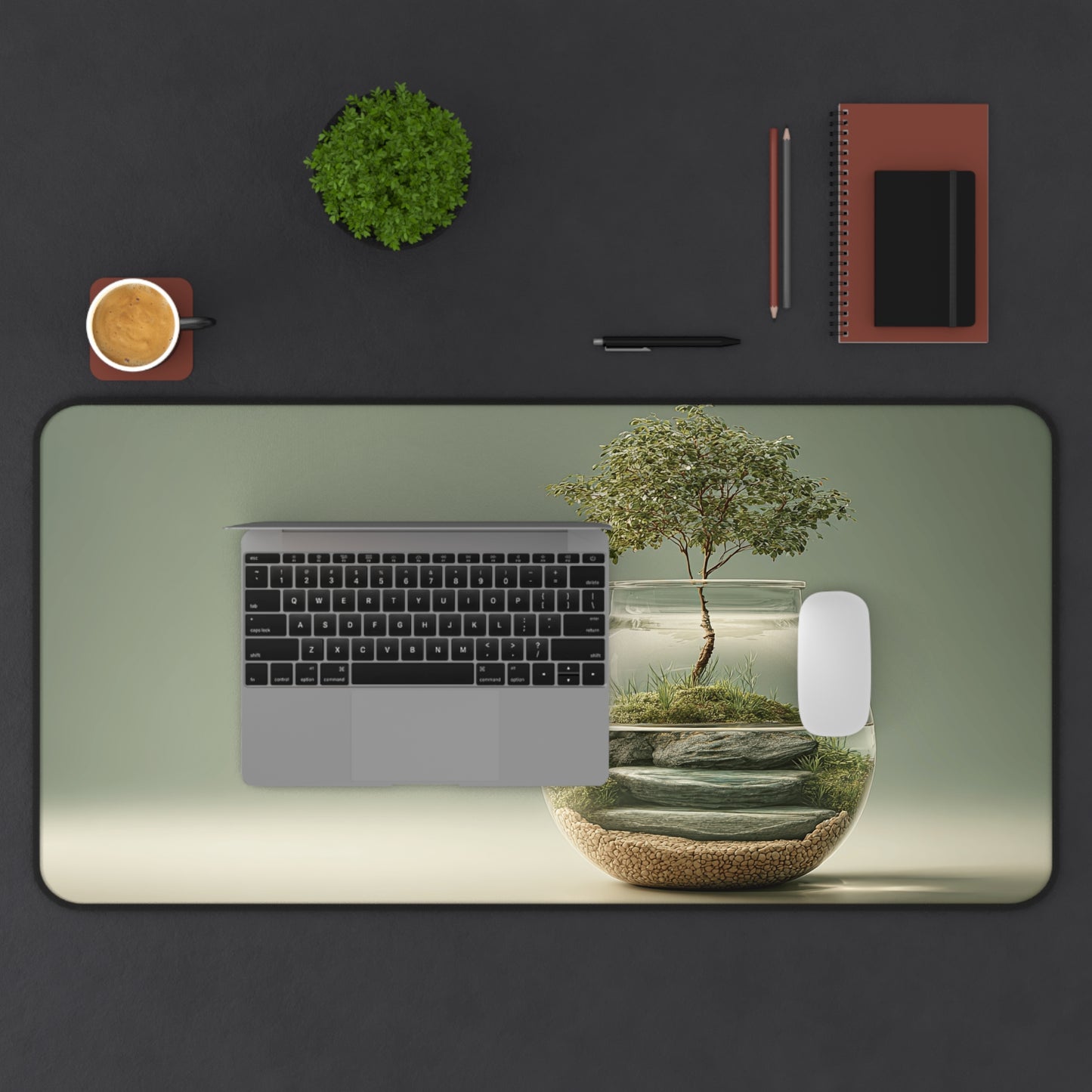 Terrarium Zen Desk Mat — Minimalist Glass Globe Plant Mouse Pad