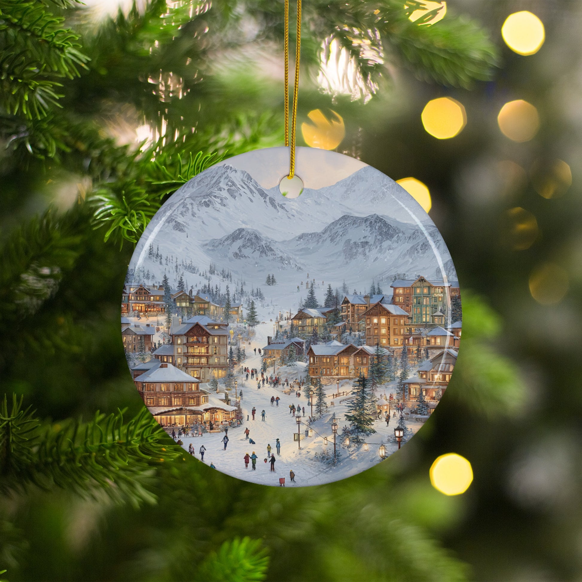 Snowy Ski Village Christmas Ornament