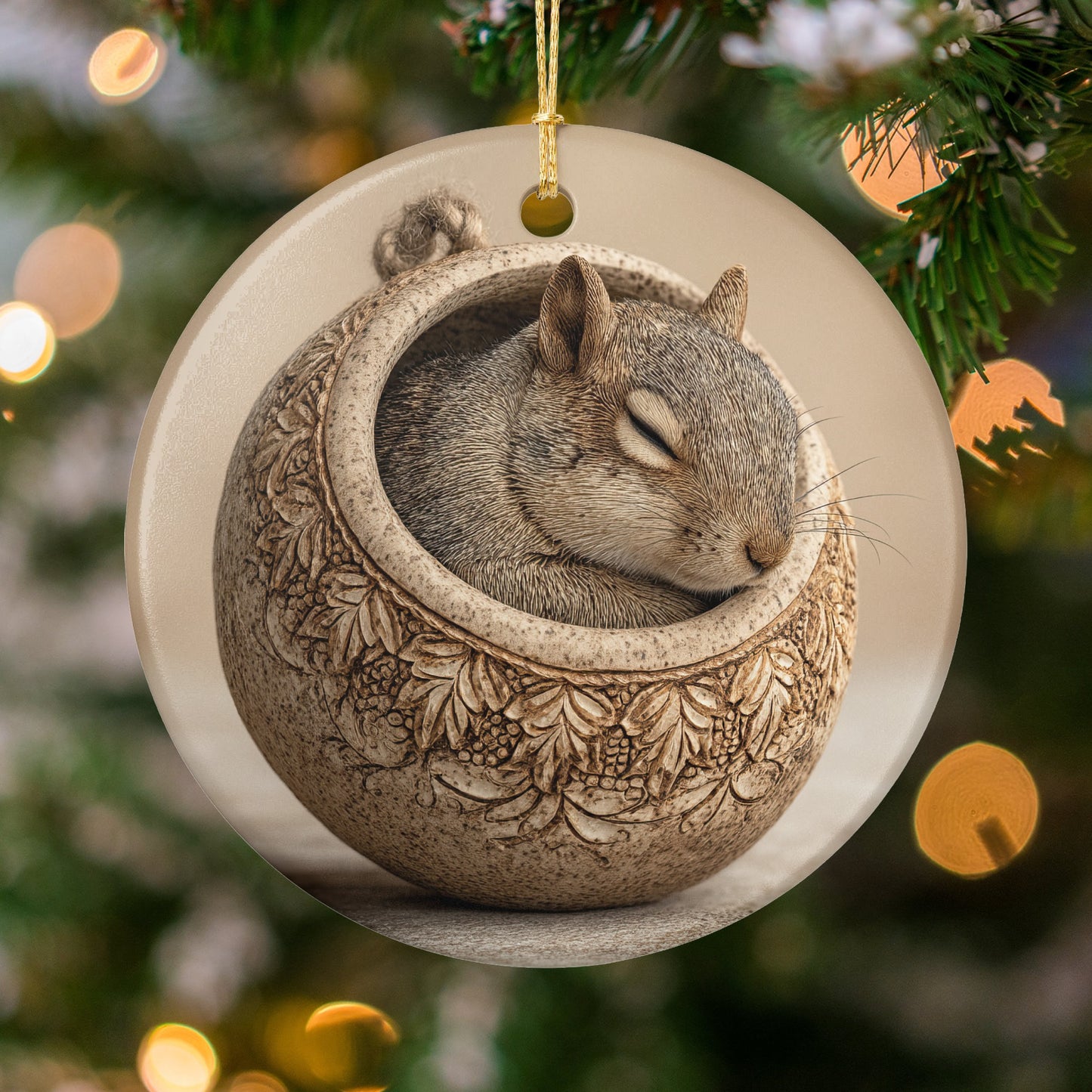 Sleeping Squirrel in Decorative Ornament Christmas Gift