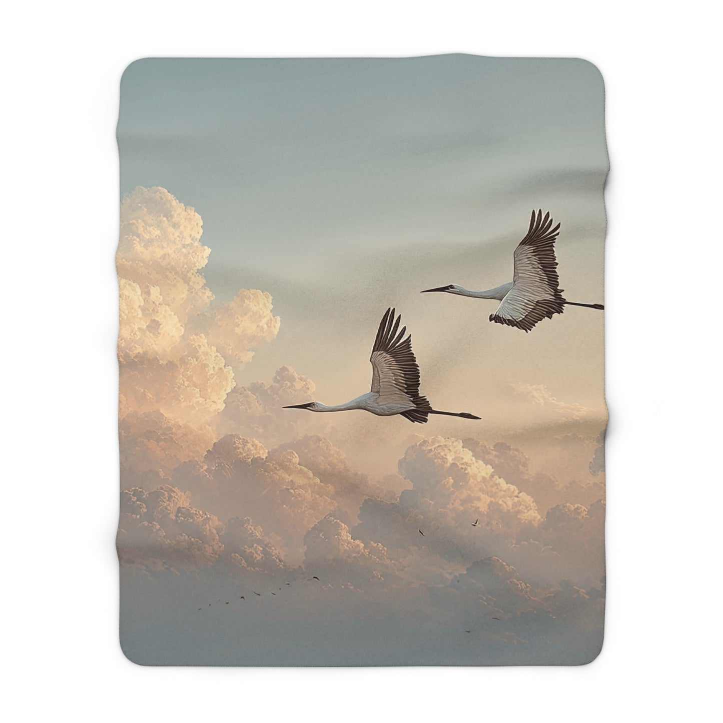 Sherpa blanket with soaring cranes at sunset design — cozy fleece throw, nature blanket, bird lover gift