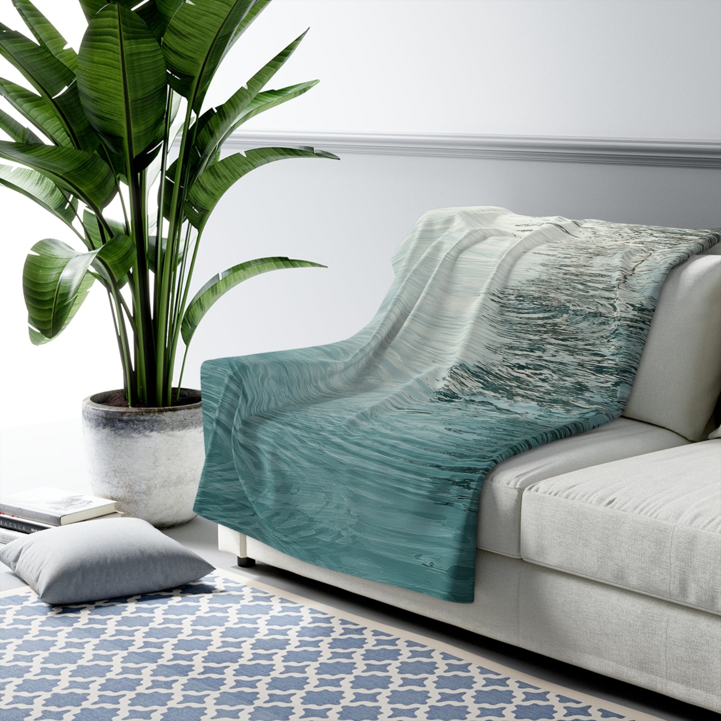 Ocean Reflection sherpa blanket — soft aqua water texture throw, spa home decor, relaxing gift, fleece blanket