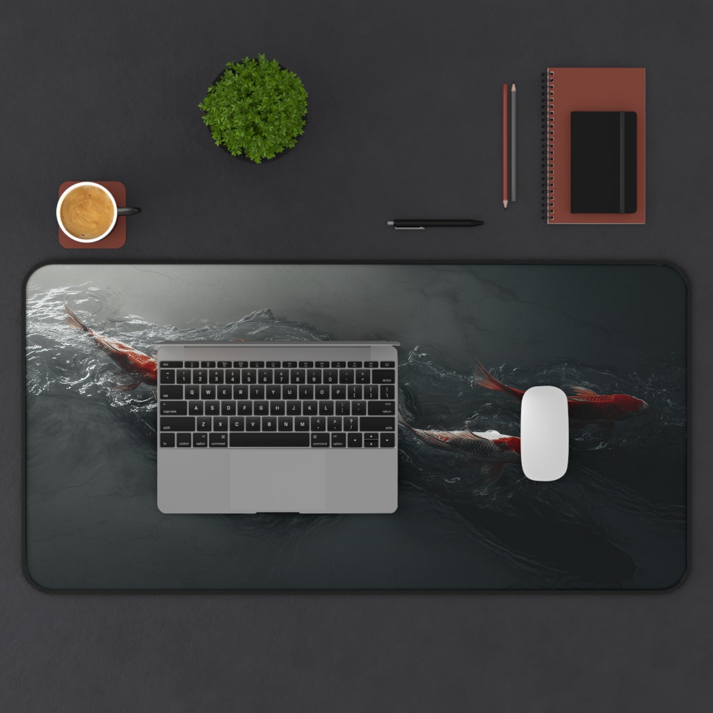 Koi Pond Desk Mat — Serene Red Koi Fish Mousepad for Office & Gaming
