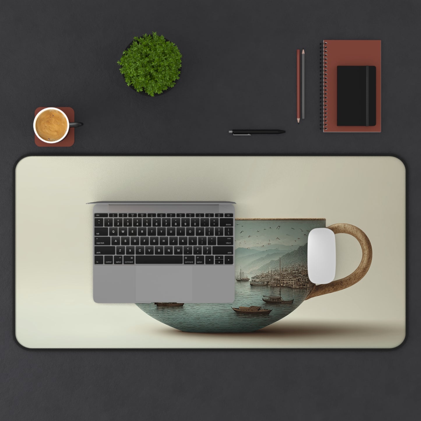 Seaside Teacup Desk Mat — Vintage Harbor Mouse Pad