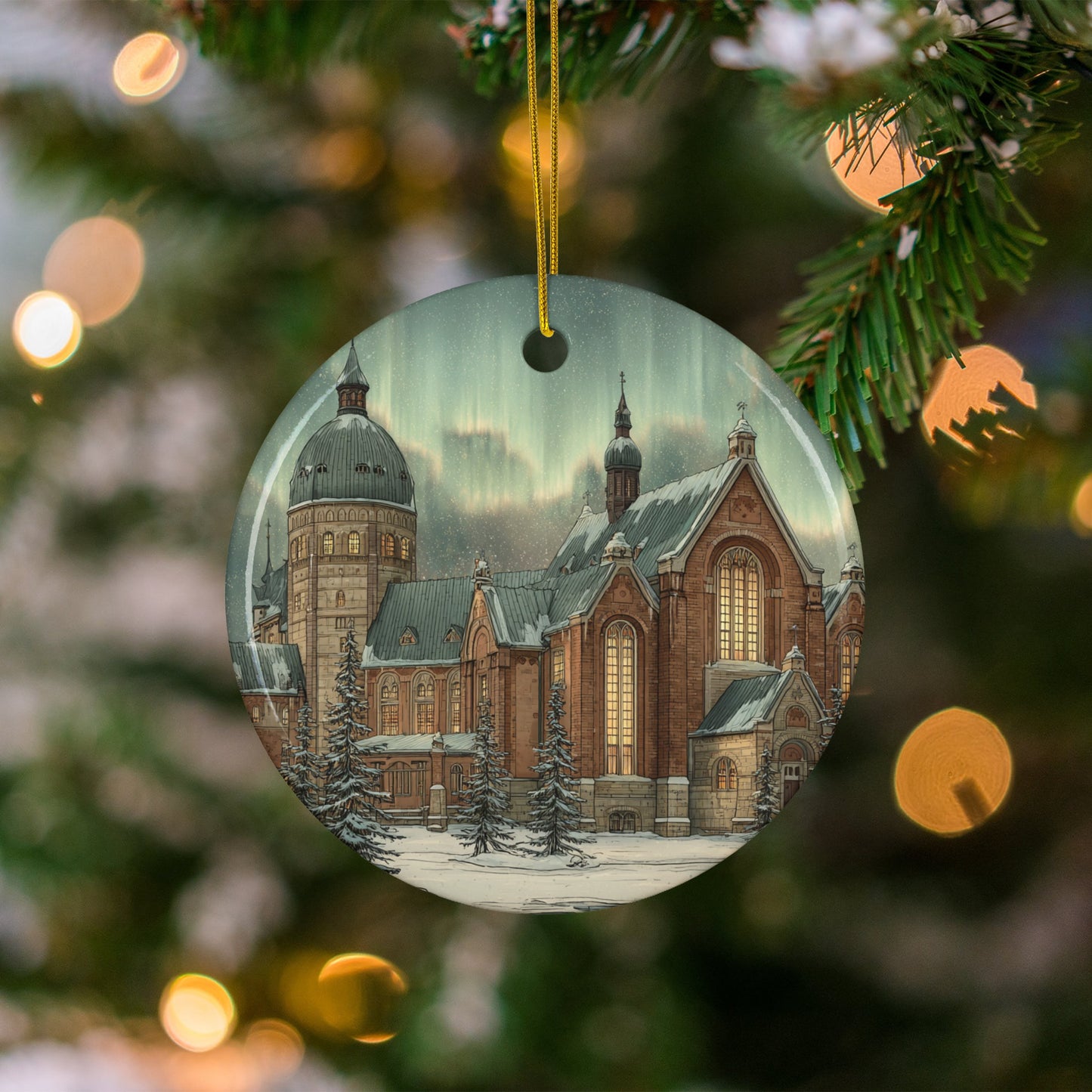 Stunning Christmas Cathedral Scene Holiday Ornament