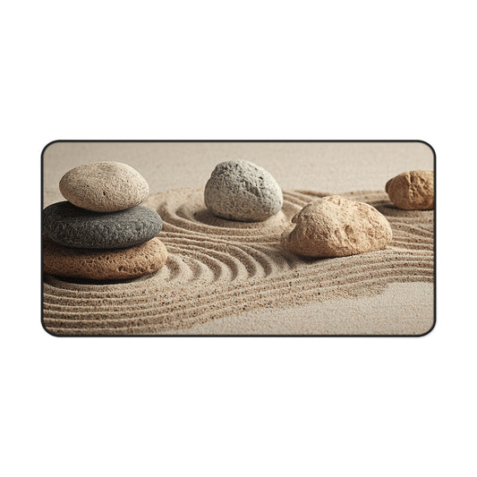 Zen Garden Desk Mat — Calming Sand & Stone Workspace Mouse Pad