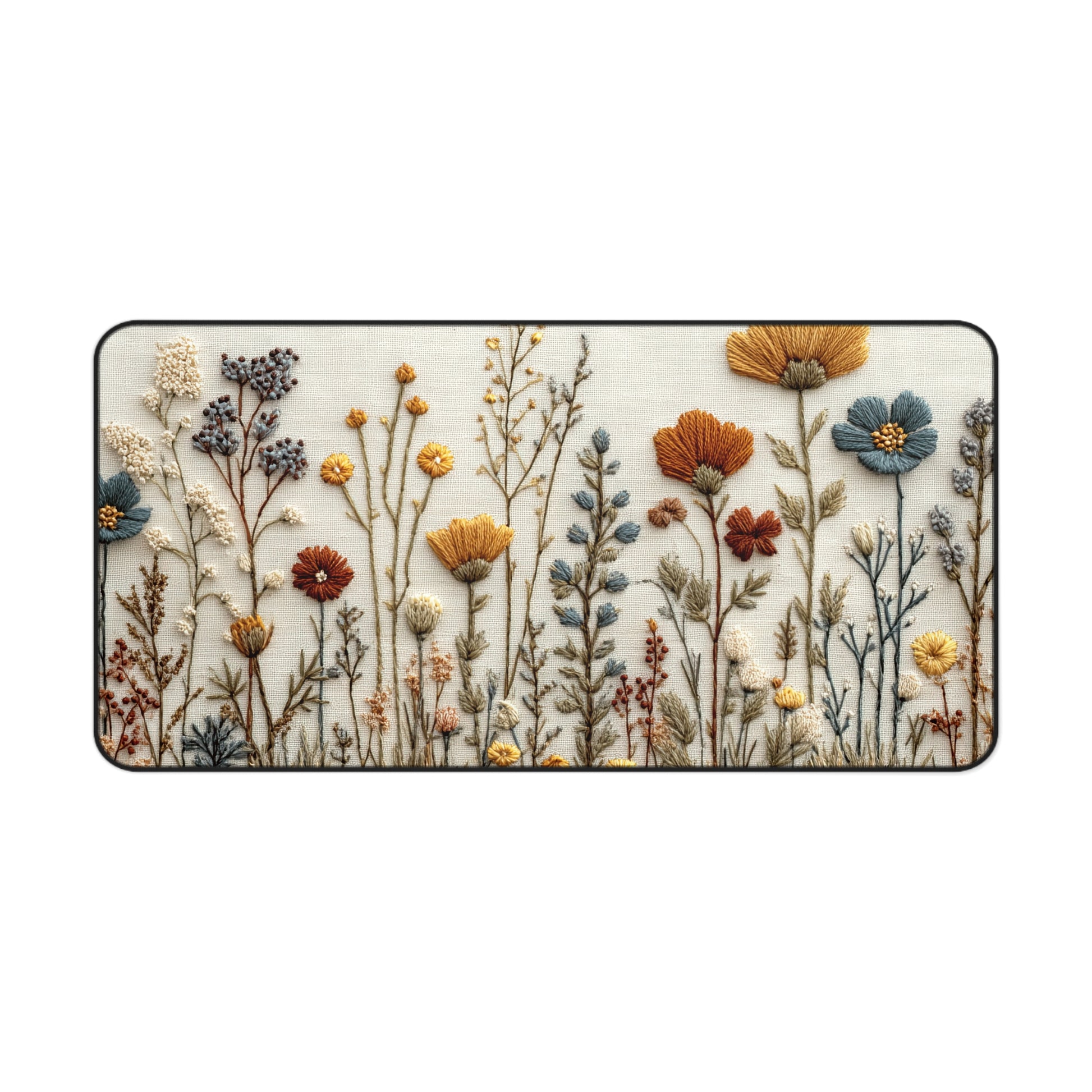 Embroidered patch with autumnal floral design on a white background
