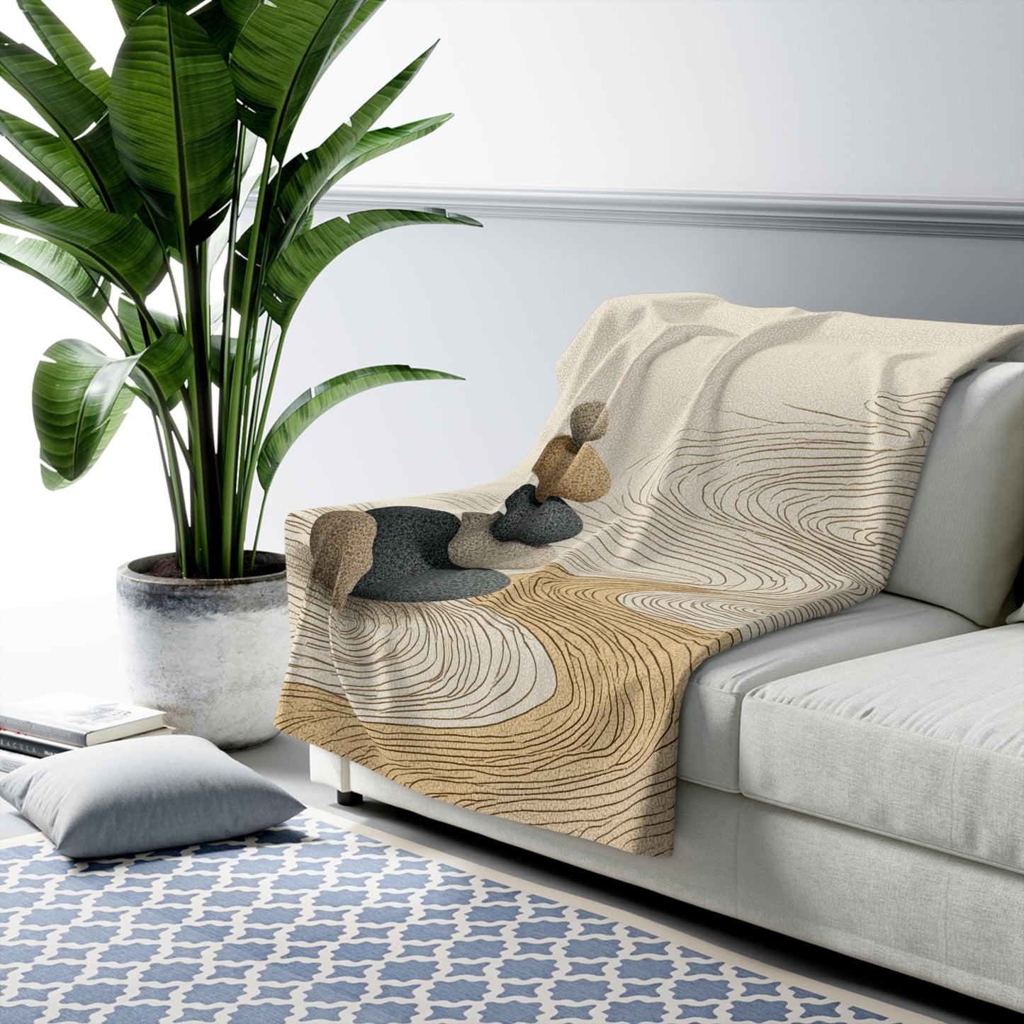 Zen Stone Stack sherpa fleece blanket — calming spa-inspired throw, meditation gift, self care, neutral decor