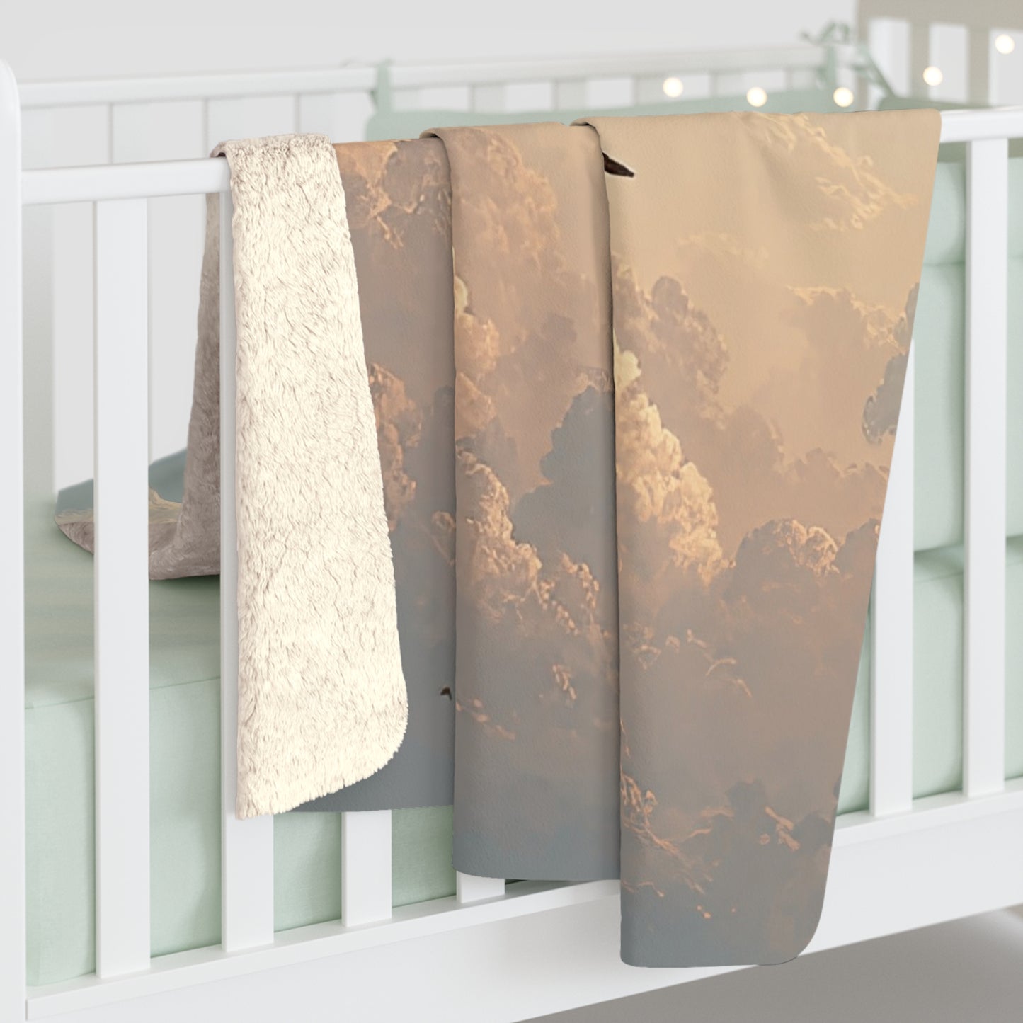 Sherpa blanket with soaring cranes at sunset design — cozy fleece throw, nature blanket, bird lover gift