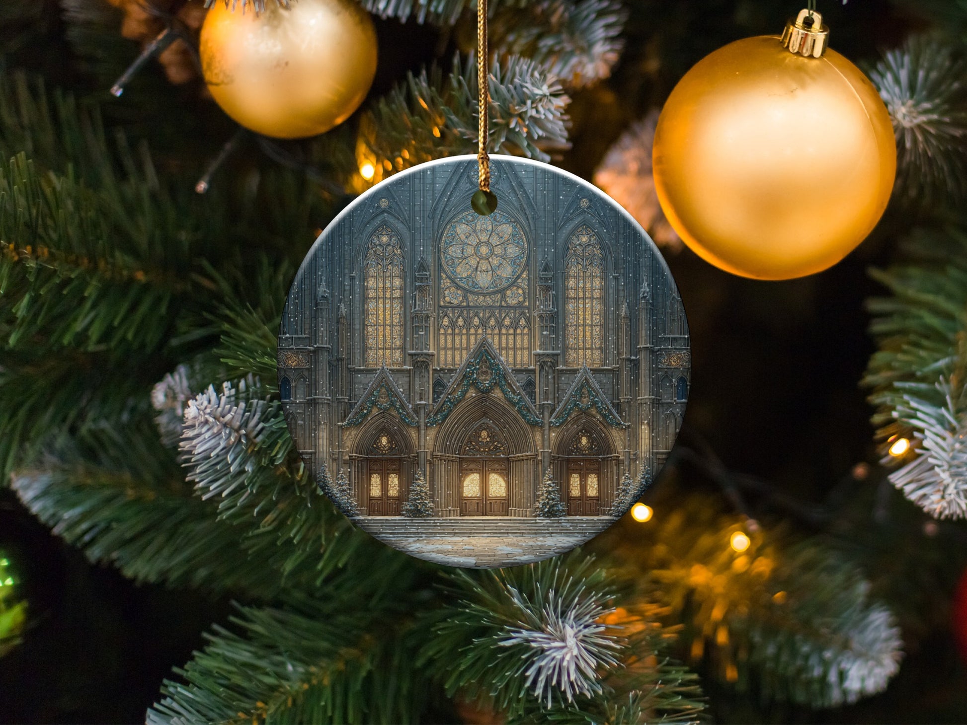 Christmas Ornament Featuring Detailed Cathedral Design
