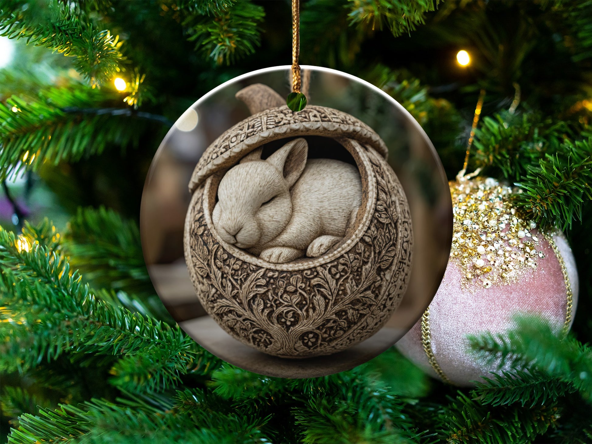 Adorable Sleeping Bunny Ornament Ideal for Holiday Decor