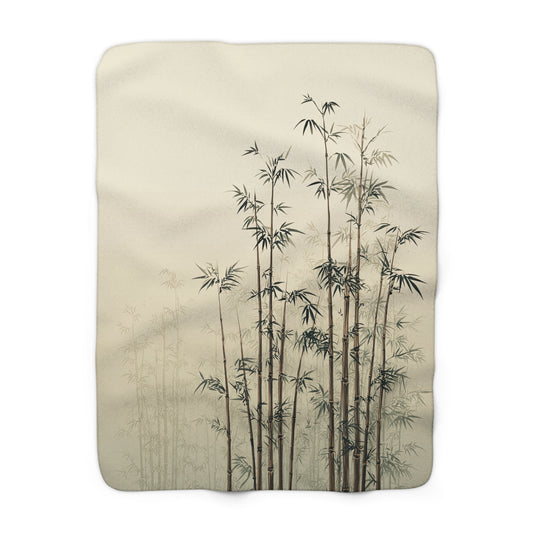 Bamboo Grove sherpa fleece blanket — cozy neutral Asian-inspired throw, boho home decor, housewarming gift
