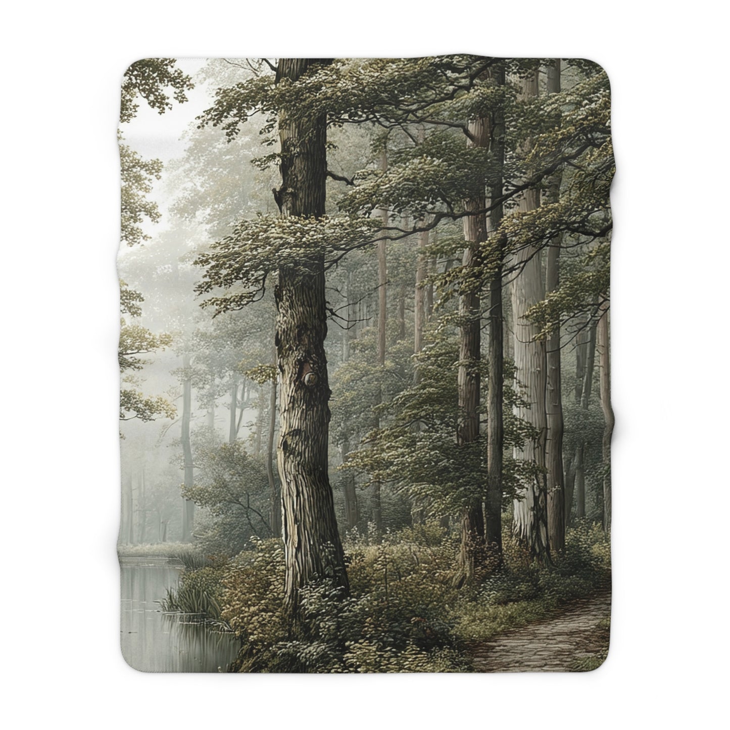 Woodland Mist sherpa blanket — cozy forest fleece throw, nature lover gift, rustic home decor