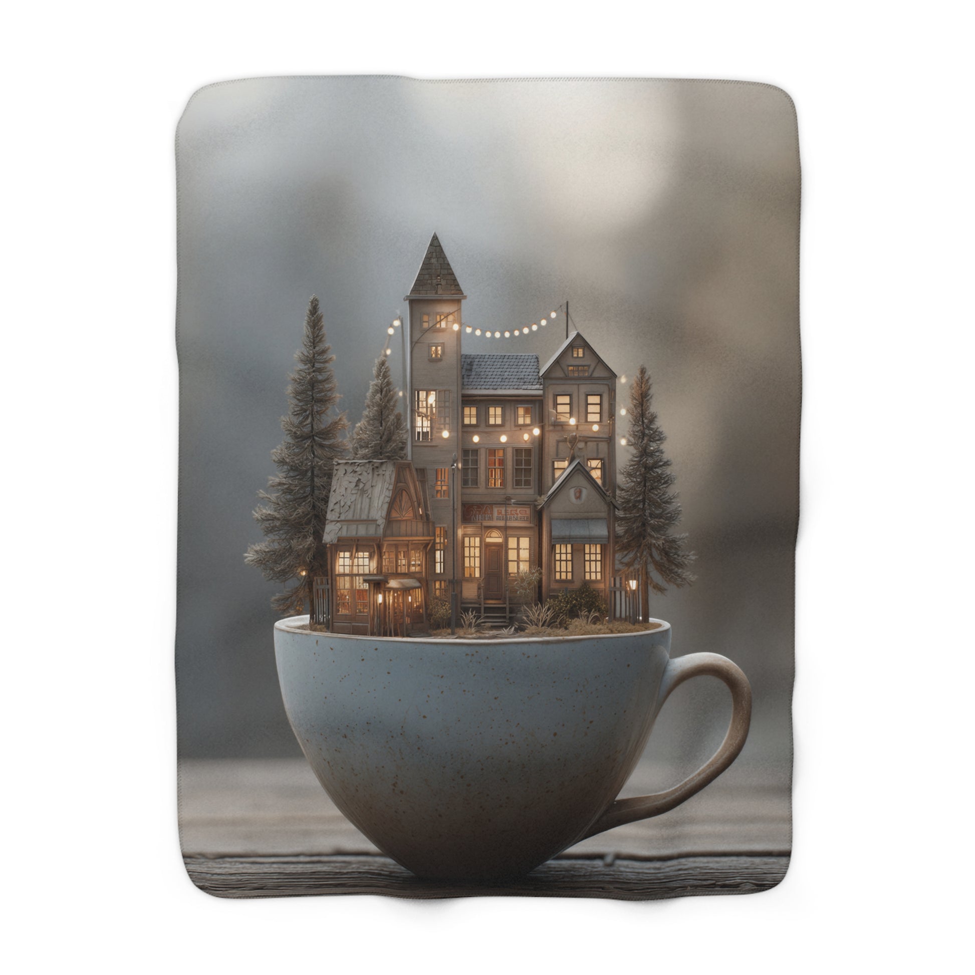 Cozy Cottage in a Cup sherpa blanket — soft fleece throw, whimsical holiday gift, cottagecore home decor