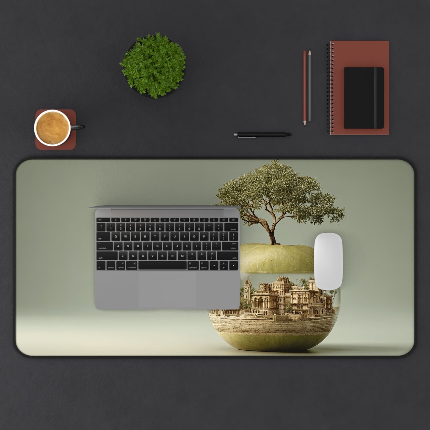 Surreal Tree Globe Desk Mat — Miniature City in an Apple Mouse Pad