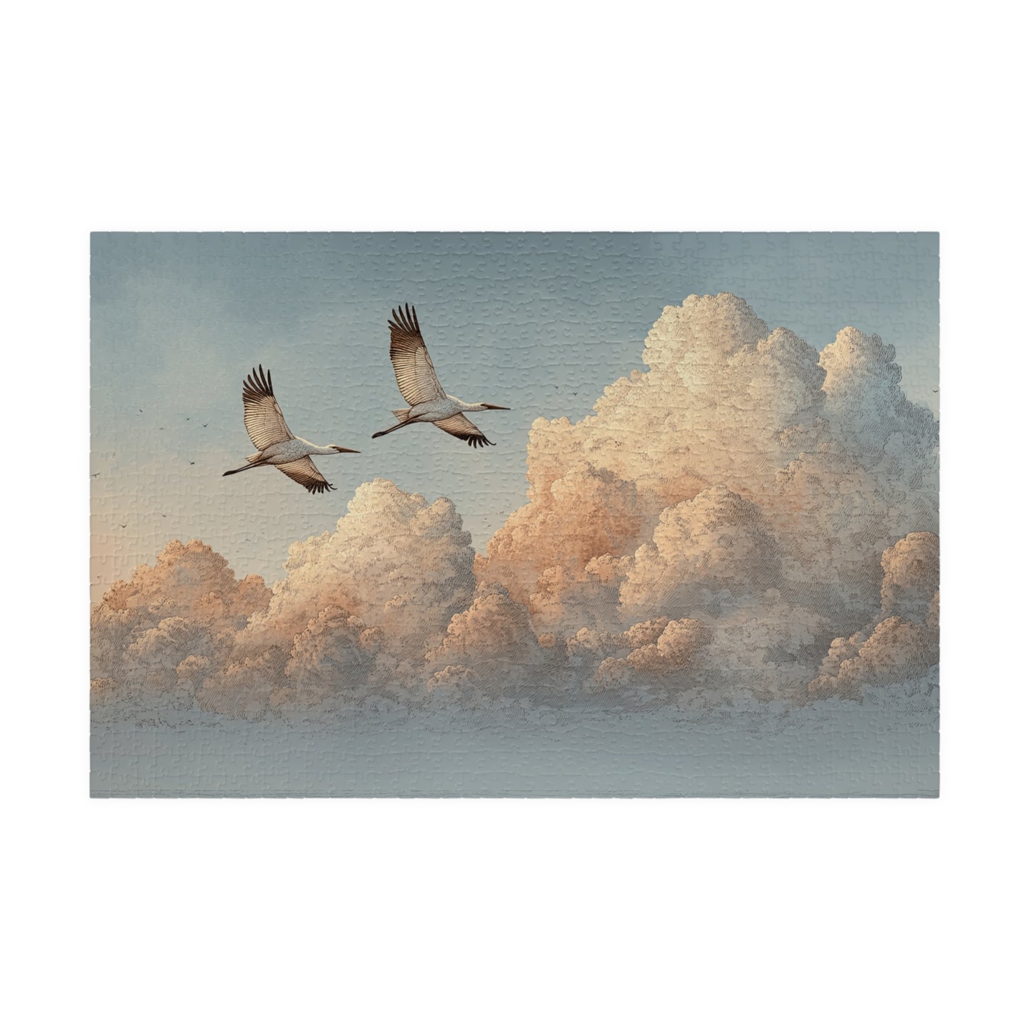 Soaring Cranes Over Cloudscape Jigsaw Puzzle — Calming Sky Art Puzzle 520/1014 pcs)