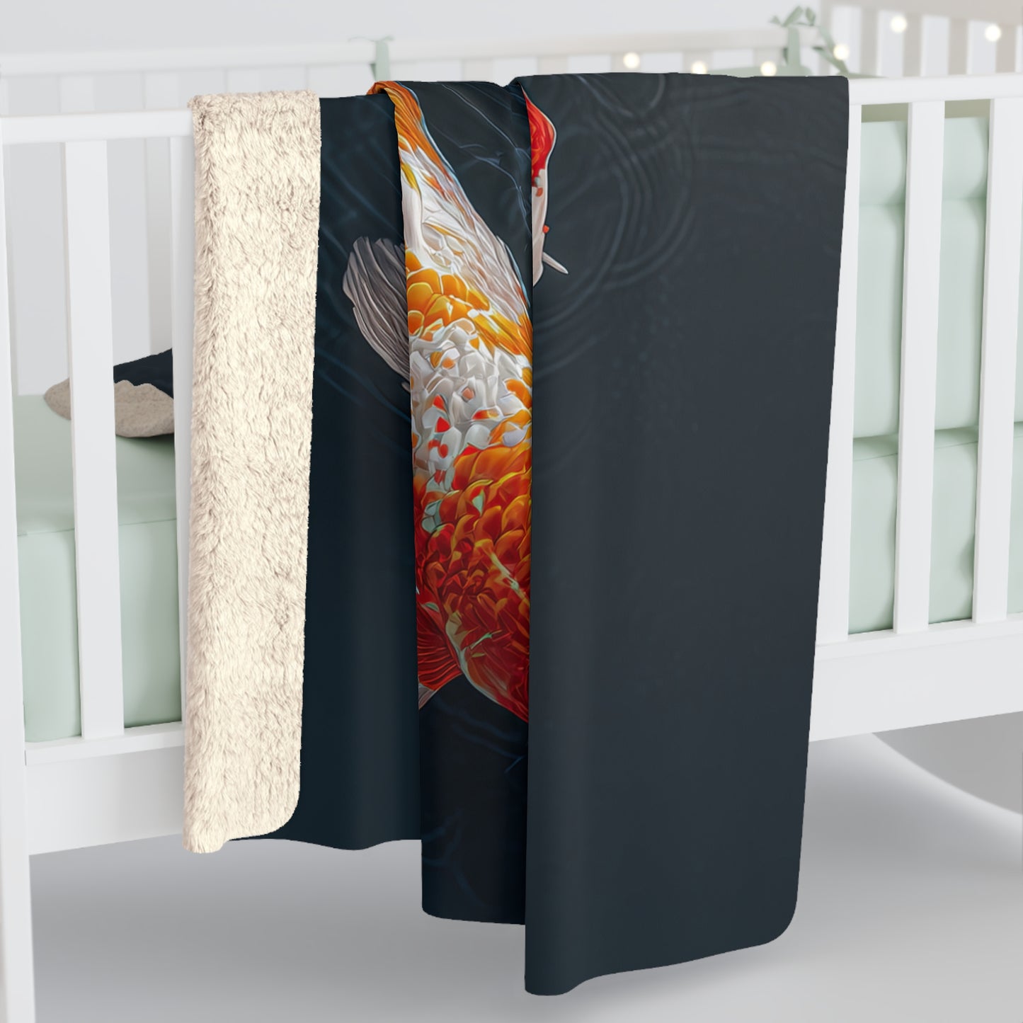 Koi Pond sherpa fleece blanket — Japanese koi fish design, zen home decor, meditation gift, soft throw