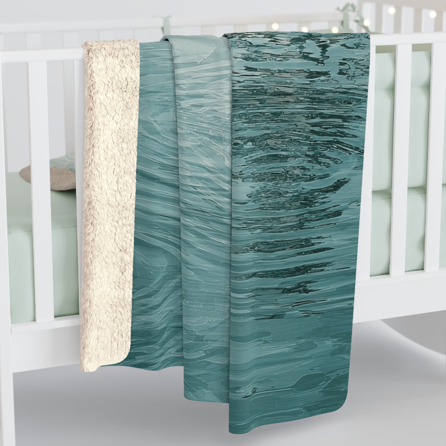 Ocean Reflection sherpa blanket — soft aqua water texture throw, spa home decor, relaxing gift, fleece blanket