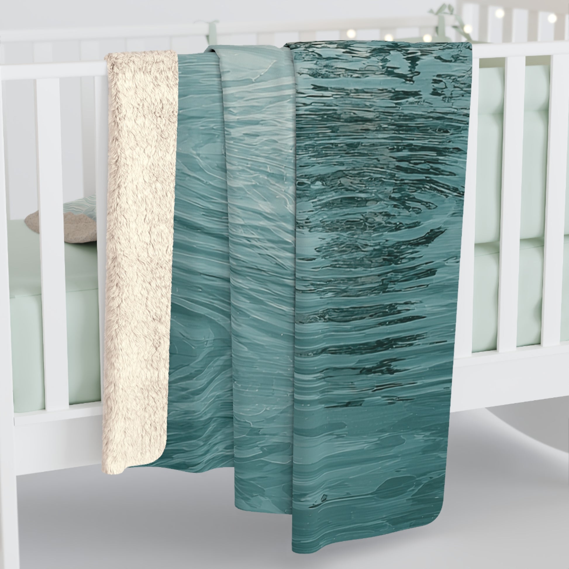 Ocean Reflection sherpa blanket — soft aqua water texture throw, spa home decor, relaxing gift, fleece blanket