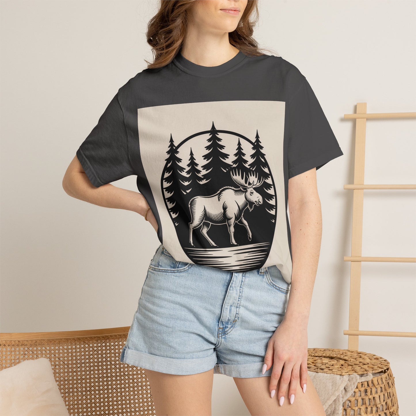 Moose Forest Emblem T-Shirt | Bold Wildlife Nature Graphic Tee