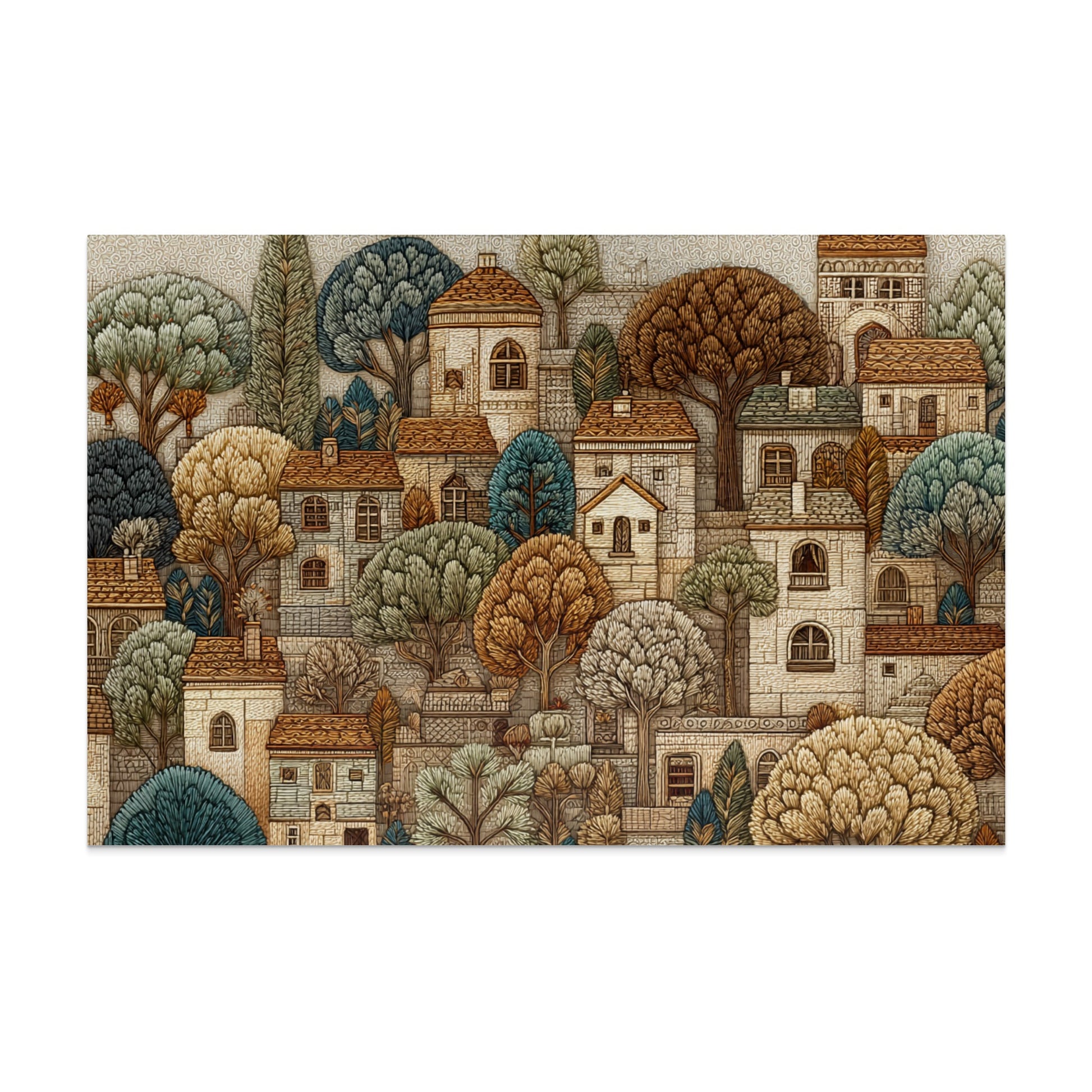 Vintage Style Detailed Village Landscape Wall Art