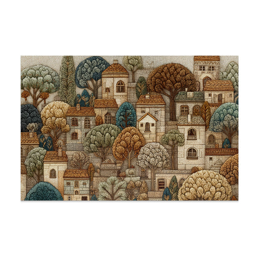 Vintage Style Detailed Village Landscape Wall Art