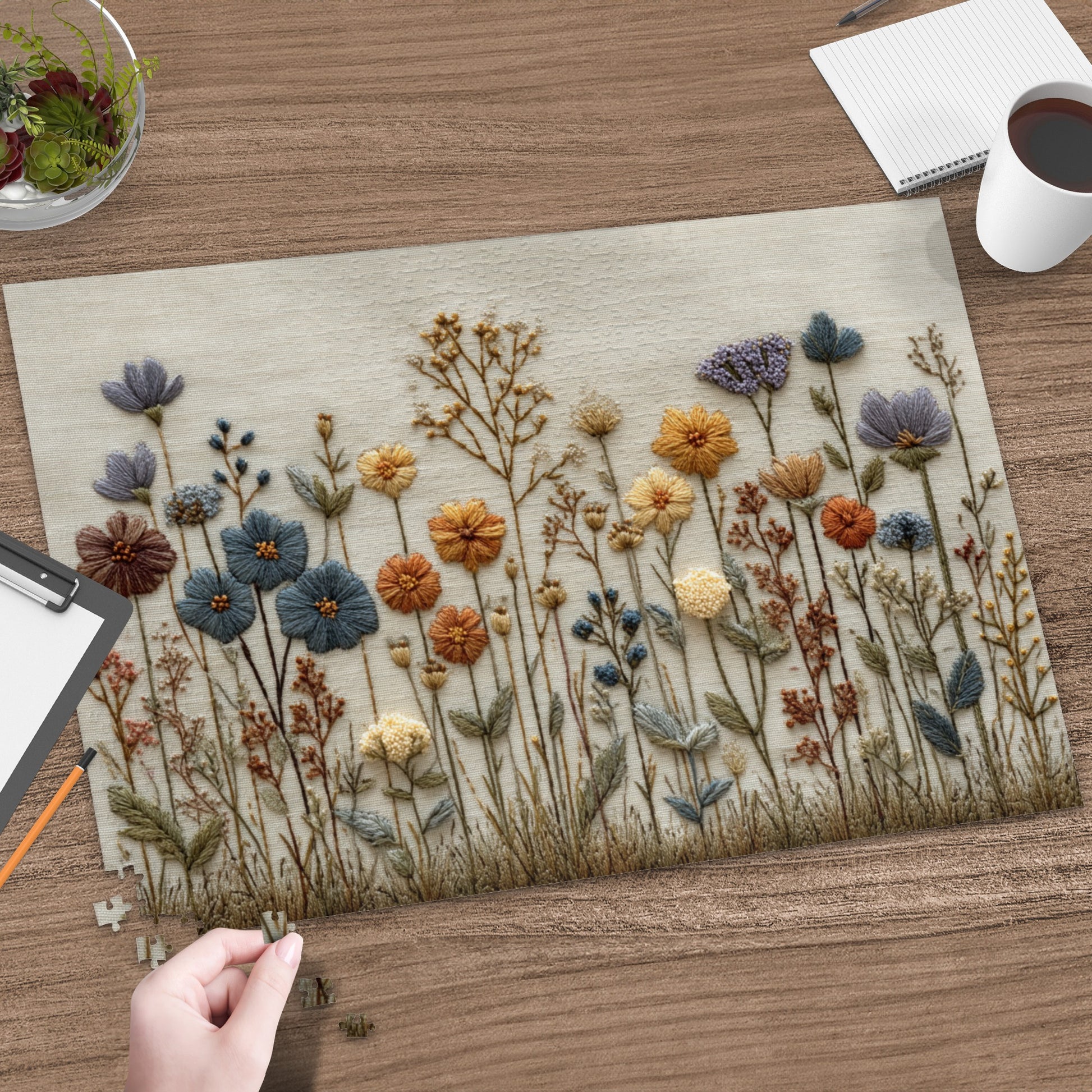 Handcrafted Floral Embroidery Home Decor Artwork