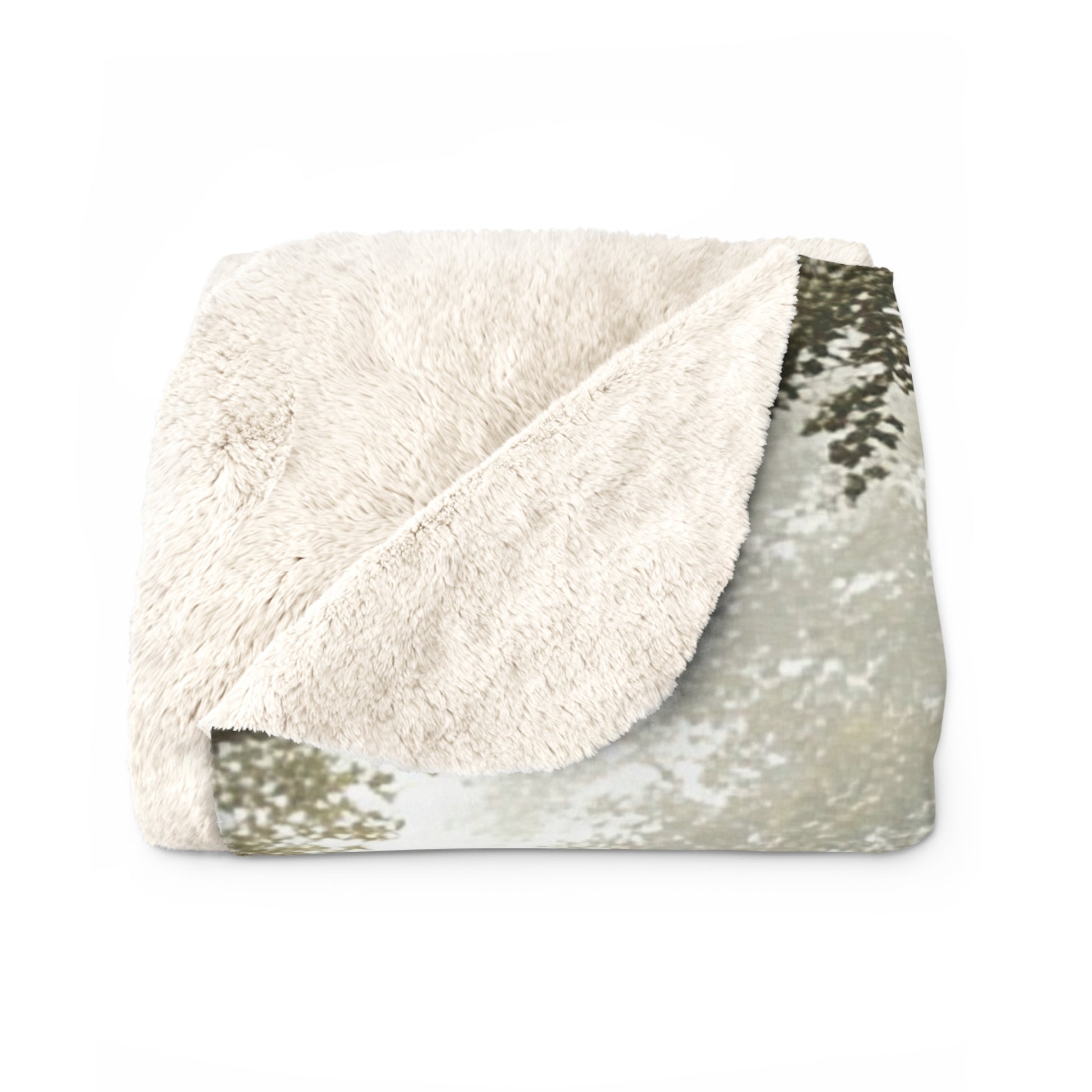 Woodland Mist sherpa blanket — cozy forest fleece throw, nature lover gift, rustic home decor