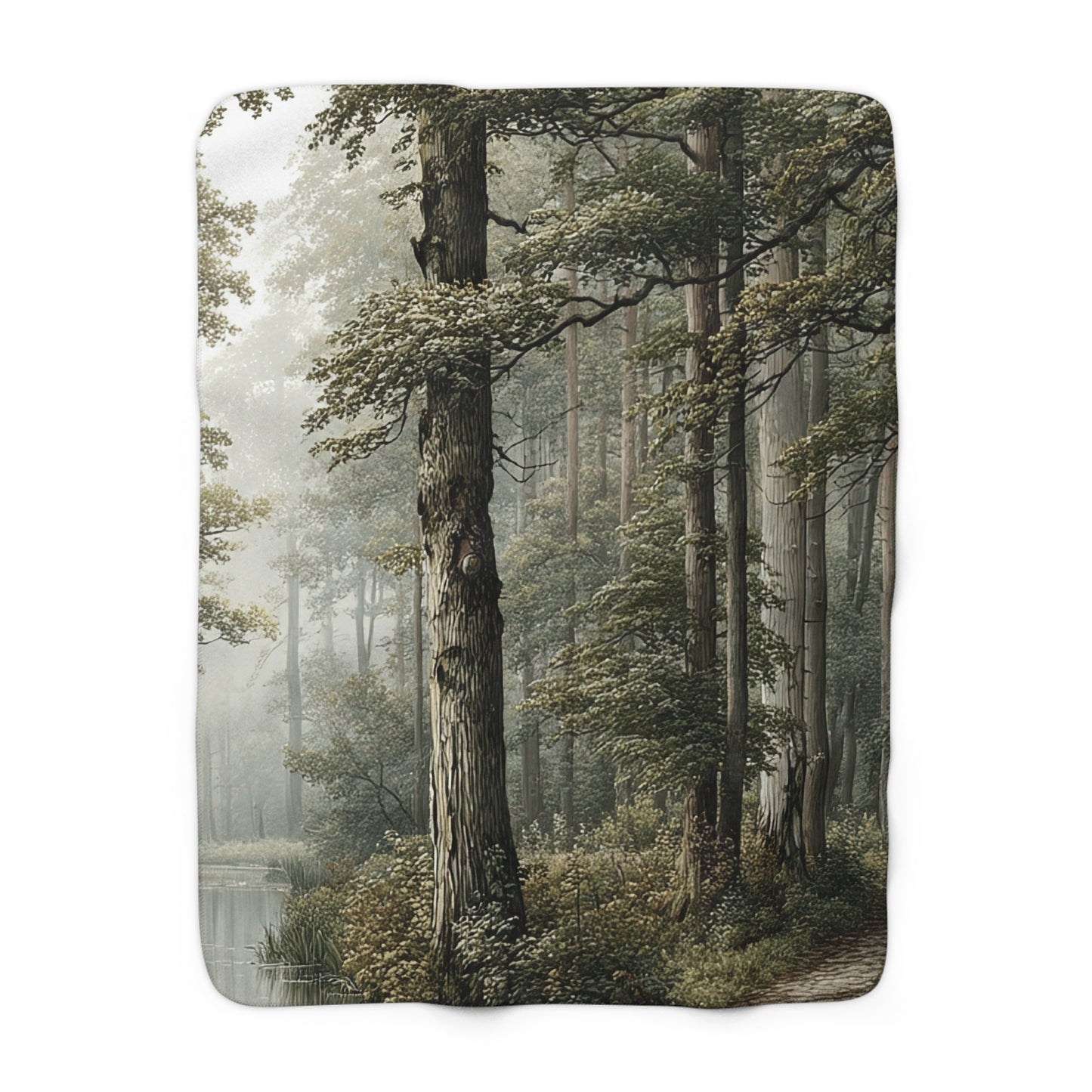 Woodland Mist sherpa blanket — cozy forest fleece throw, nature lover gift, rustic home decor