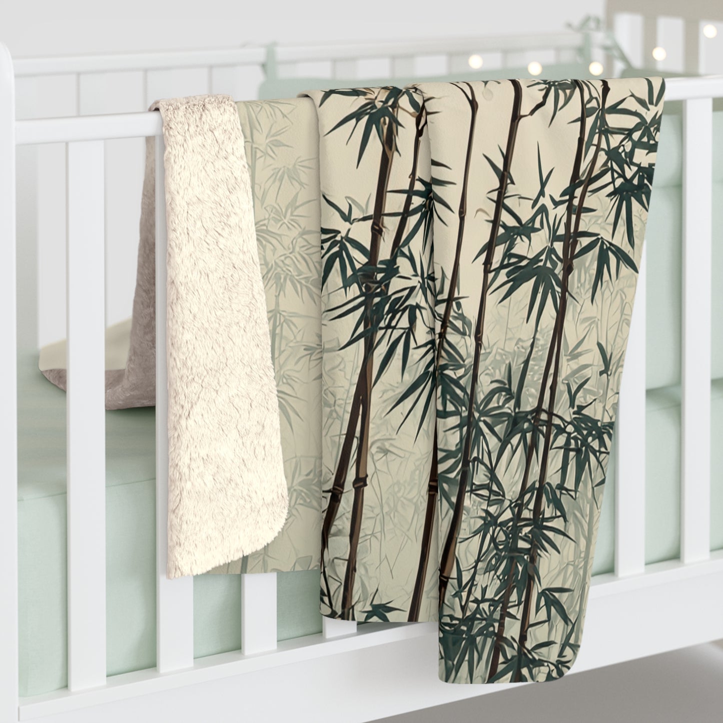 Bamboo Grove sherpa blanket — soft Asian-inspired fleece throw, minimalist home decor, zen gift