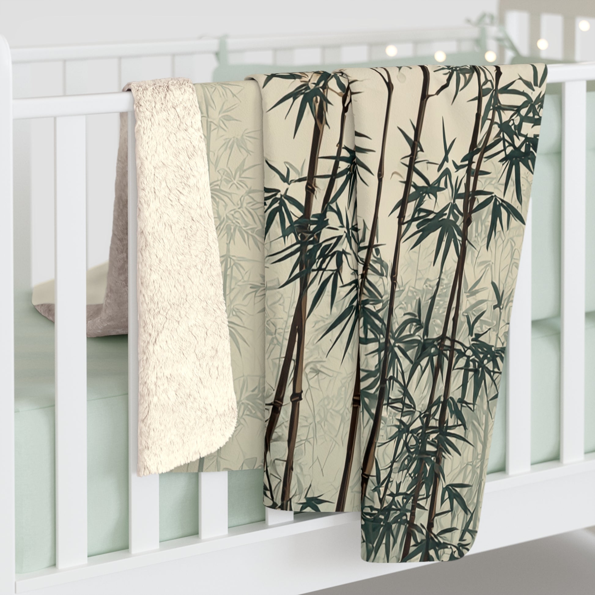 Bamboo Grove sherpa blanket — soft Asian-inspired fleece throw, minimalist home decor, zen gift
