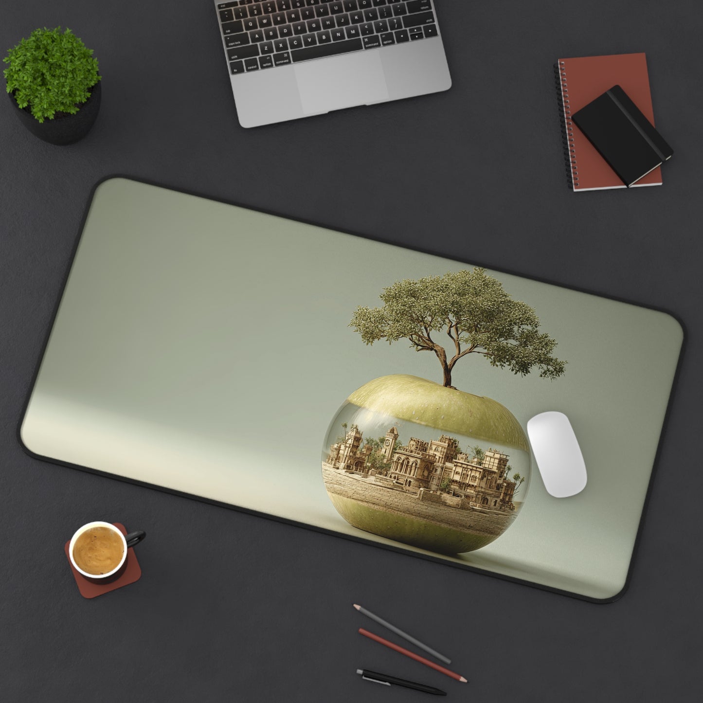 Surreal Tree Globe Desk Mat — Miniature City in an Apple Mouse Pad