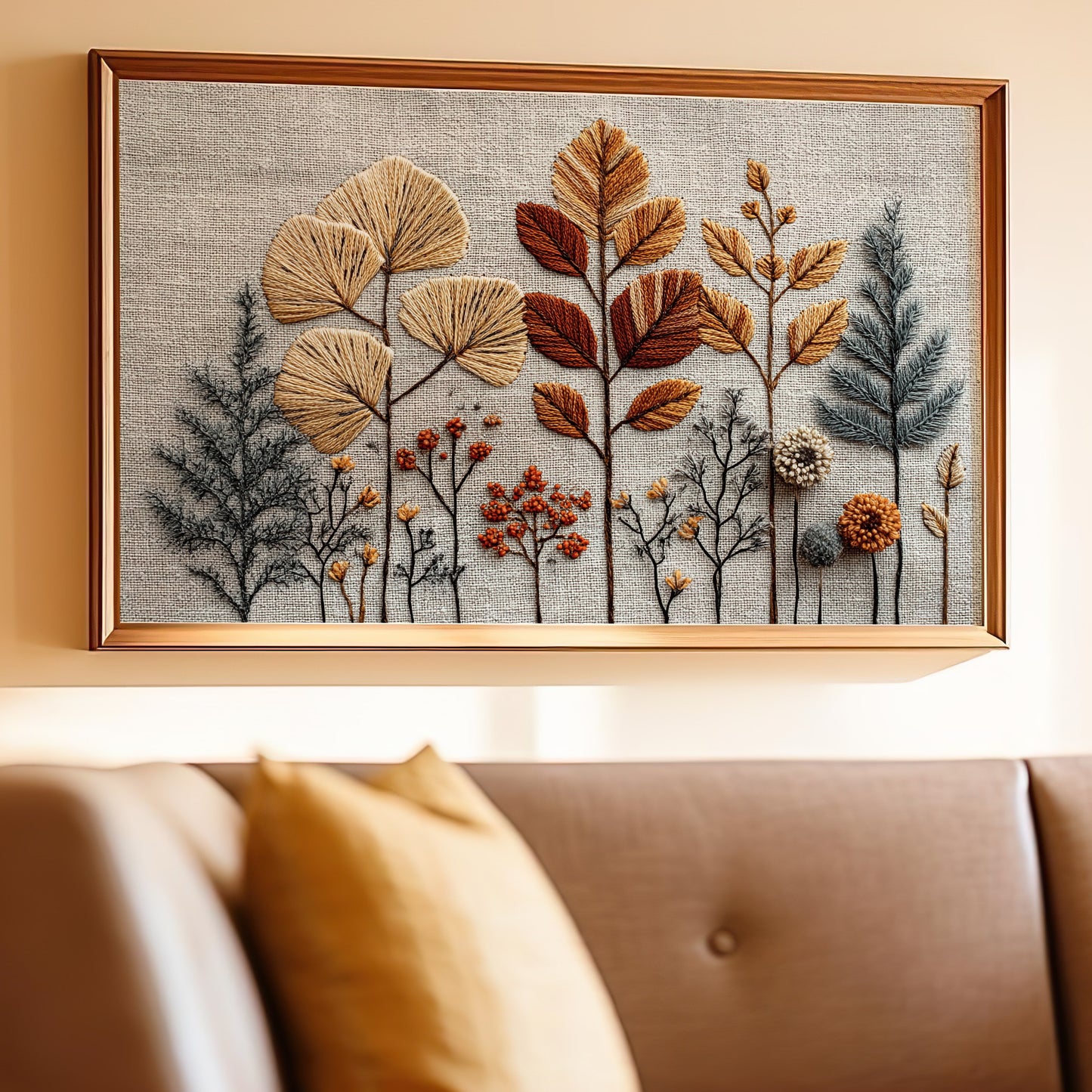 Autumn Botanical Wall Art Embroidery Handmade Decor