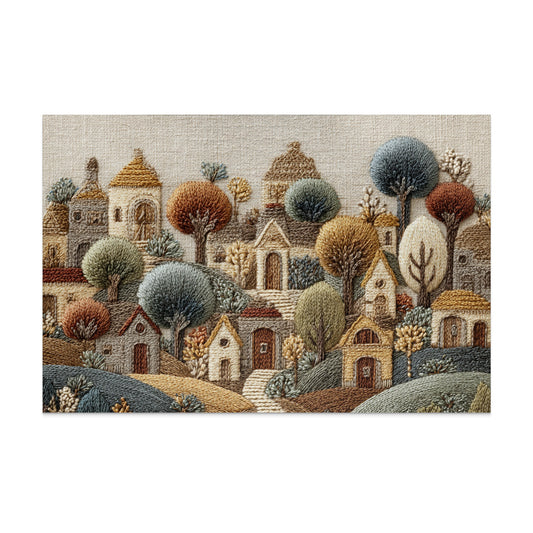 Handcrafted Autumn Village Landscape Wall Art Decor