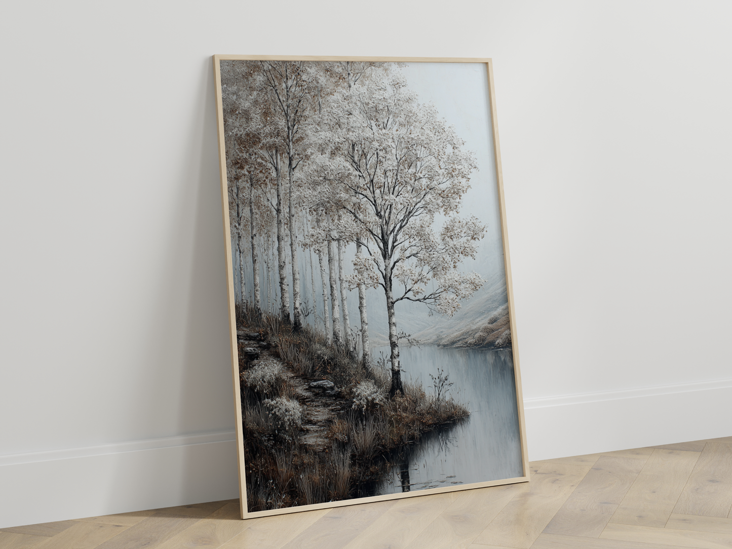 Tranquil Forest Scene with Trees and Lake Wall Art