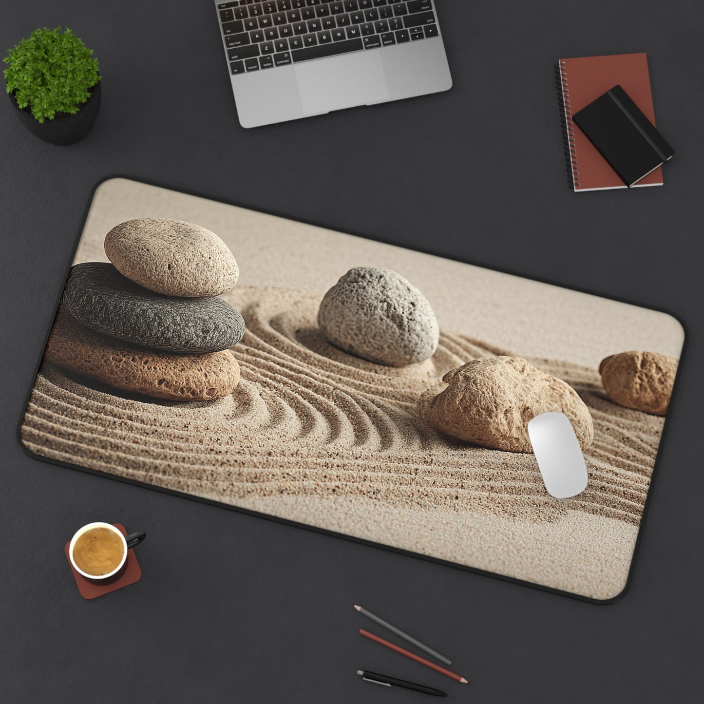 Zen Garden Desk Mat — Calming Sand & Stone Workspace Mouse Pad