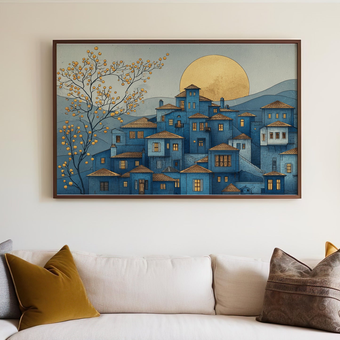 Serene Moonlit Village Wall Art Decorative Painting