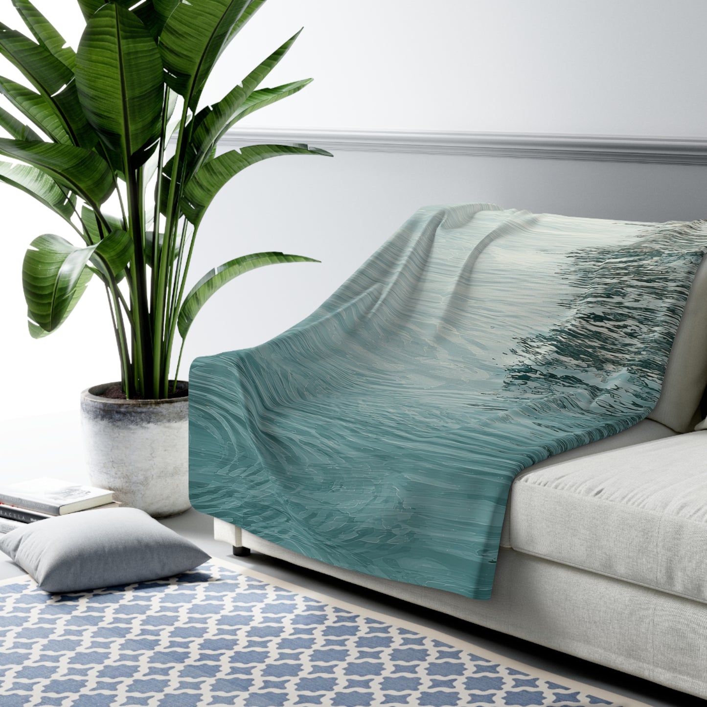 Ocean Reflection sherpa blanket — soft aqua water texture throw, spa home decor, relaxing gift, fleece blanket
