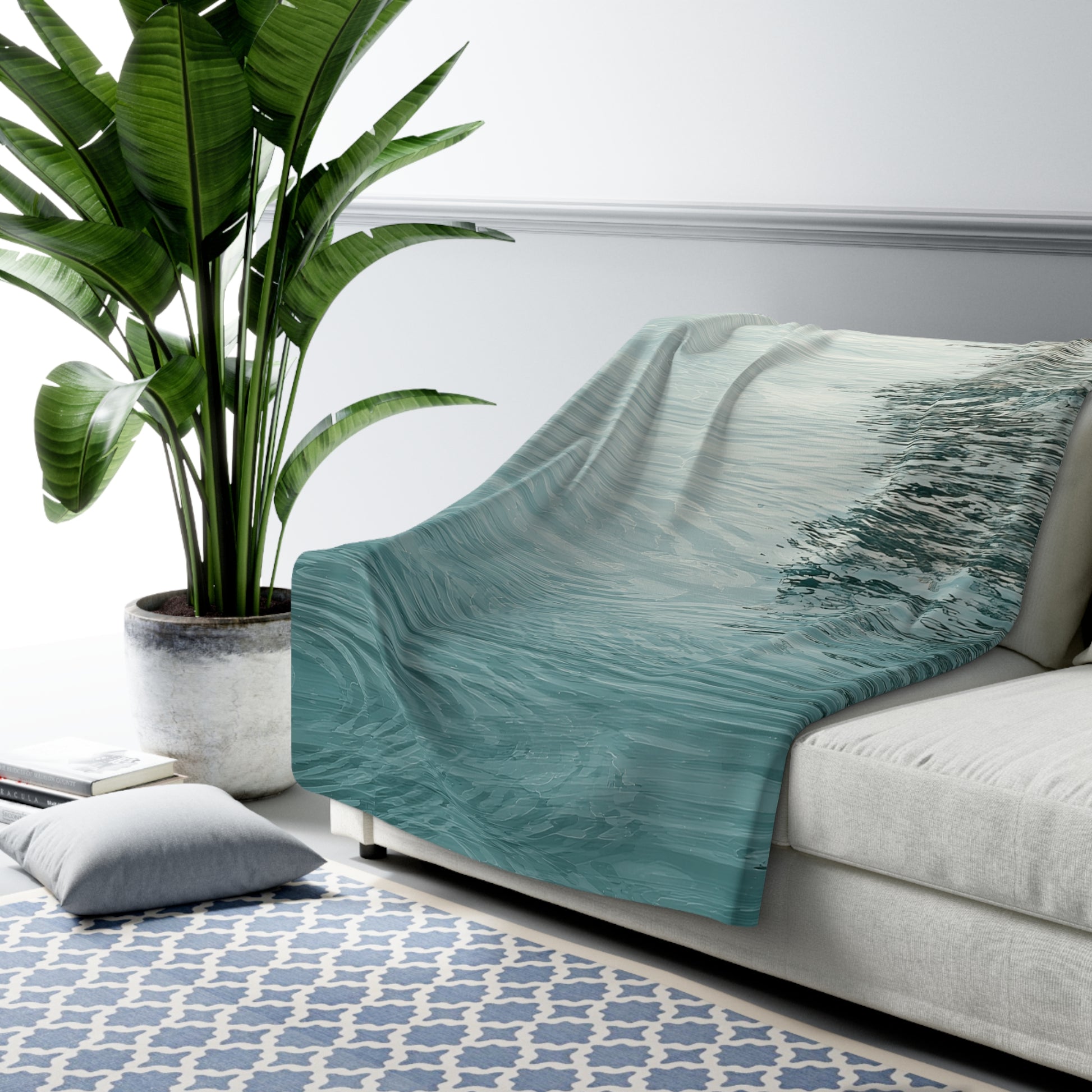 Ocean Reflection sherpa blanket — soft aqua water texture throw, spa home decor, relaxing gift, fleece blanket