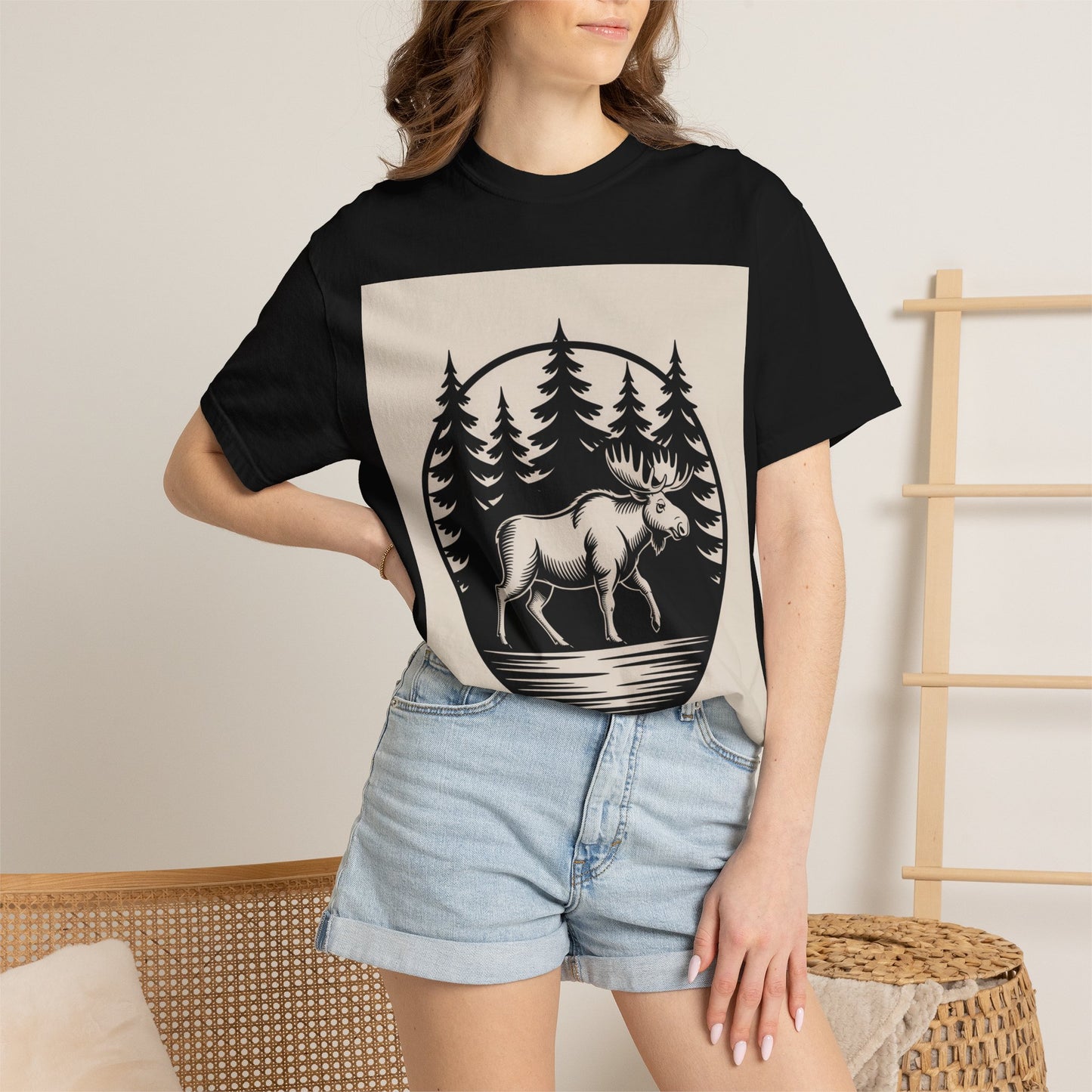 Moose Forest Emblem T-Shirt | Bold Wildlife Nature Graphic Tee