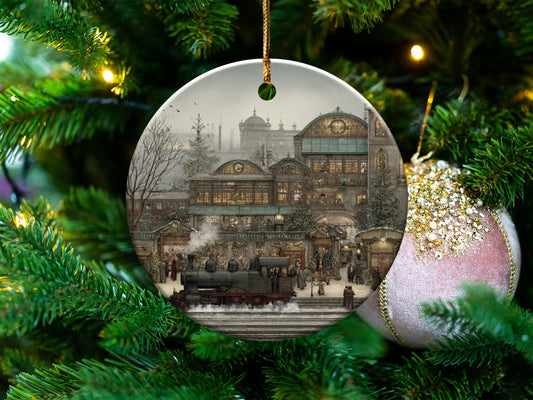Victorian Train Station Christmas tree ornament