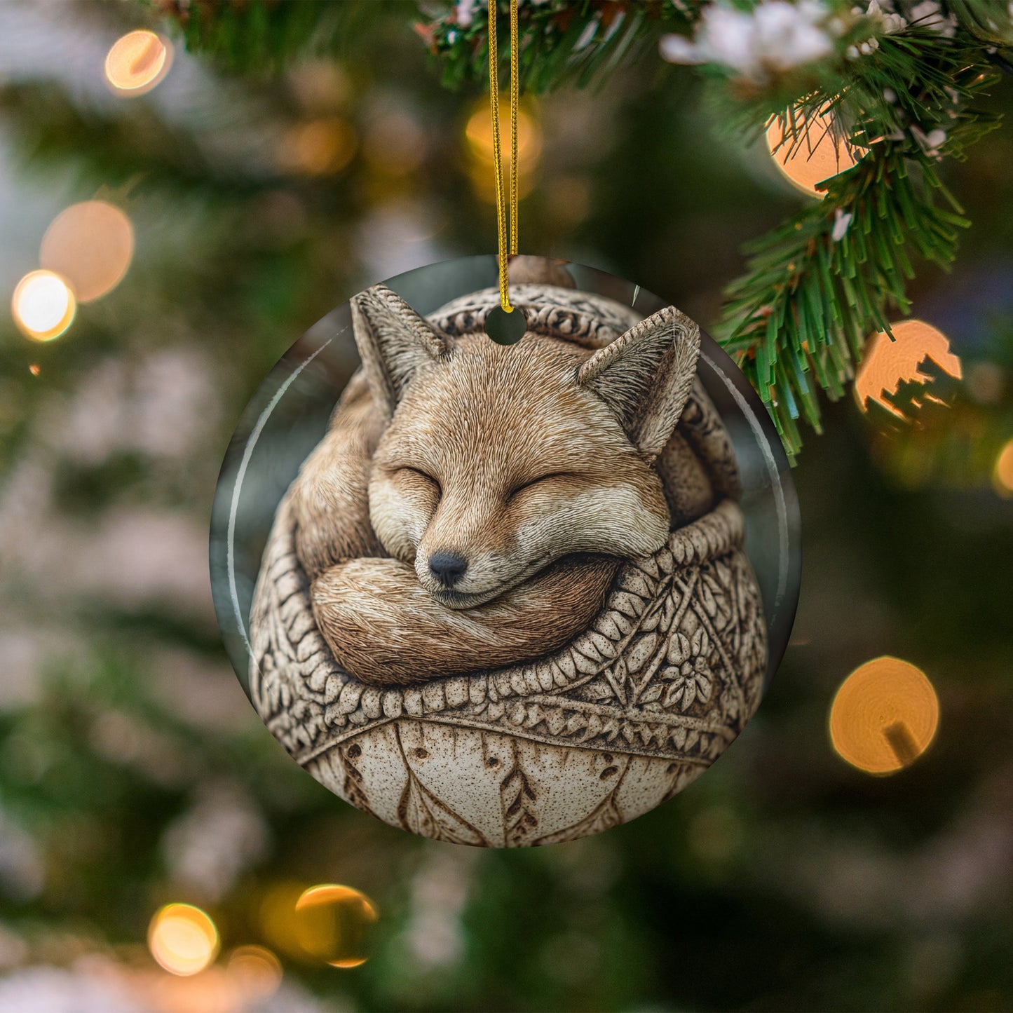 Cozy Sleeping Fox Christmas Tree Ornament