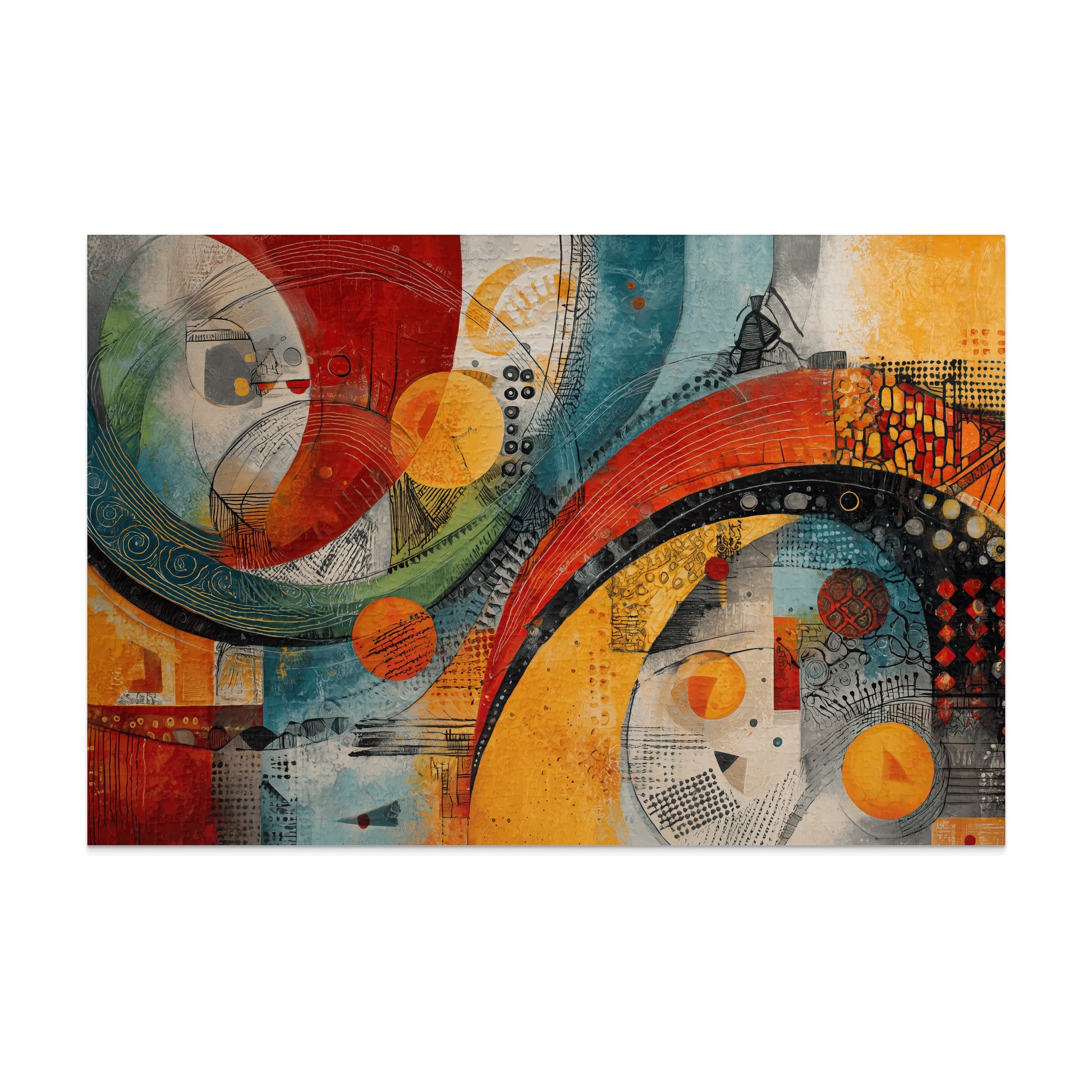 Dynamic abstract modern art colorful shapes texture product type
Abstract art
Modern design
Contemporary art
Vibrant colors
Geometric shapes
Circle art
Arc design
Textured painting
Wall decor
Home accent
Colorful artwork
Red yellow blue
Orange green hues
Unique pattern
Dynamic visual
Artistic expression
Abstract canvas
Digital art print
Office decor
Living room art