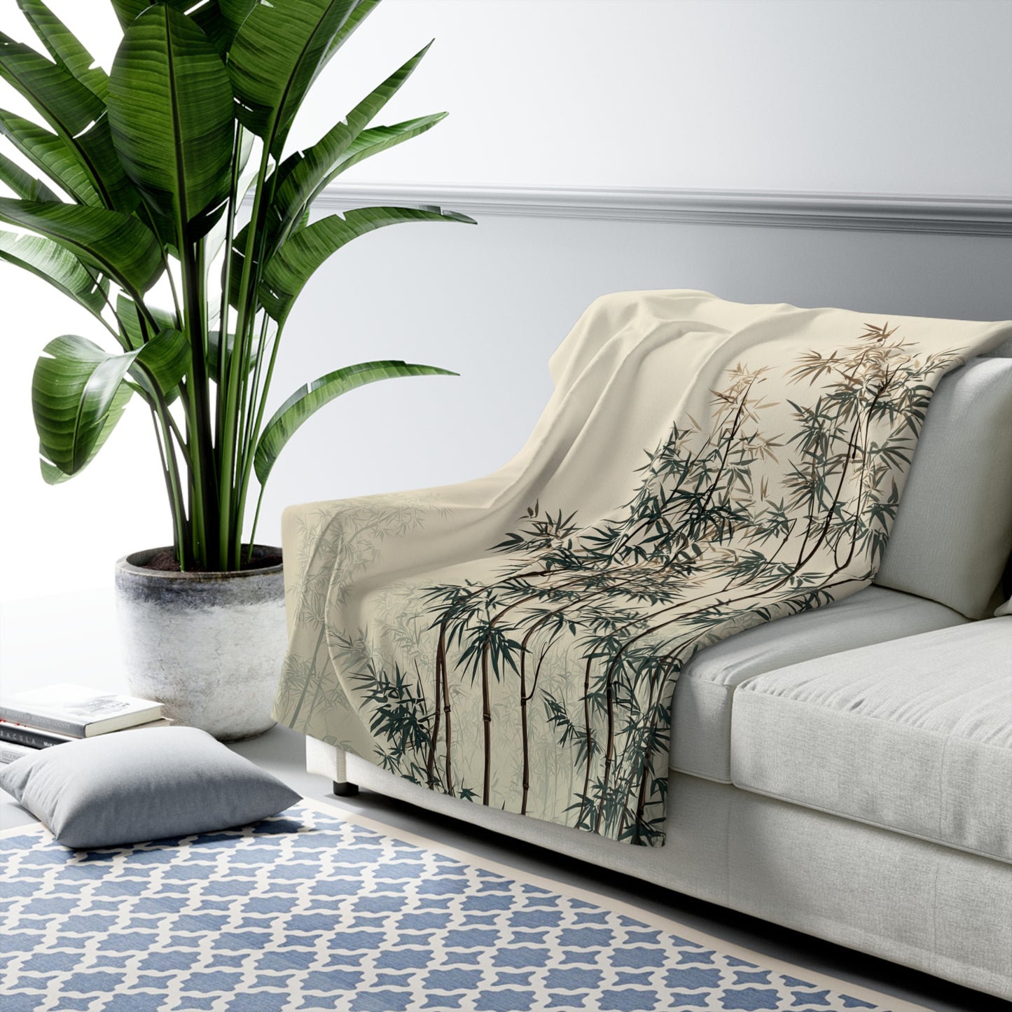 Bamboo Grove sherpa blanket — soft Asian-inspired fleece throw, minimalist home decor, zen gift