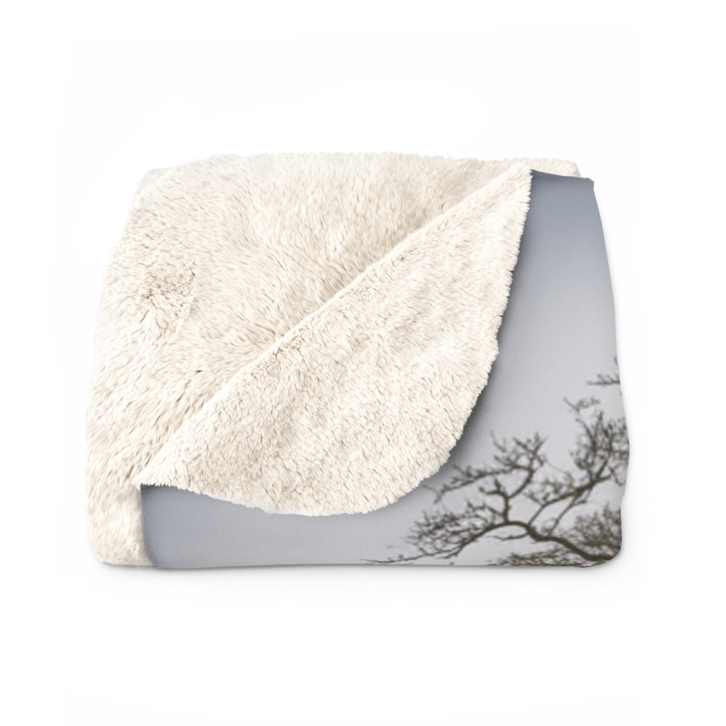 English Countryside Sherpa Blanket — Daffodil Lane & Misty Farmhouse Landscape