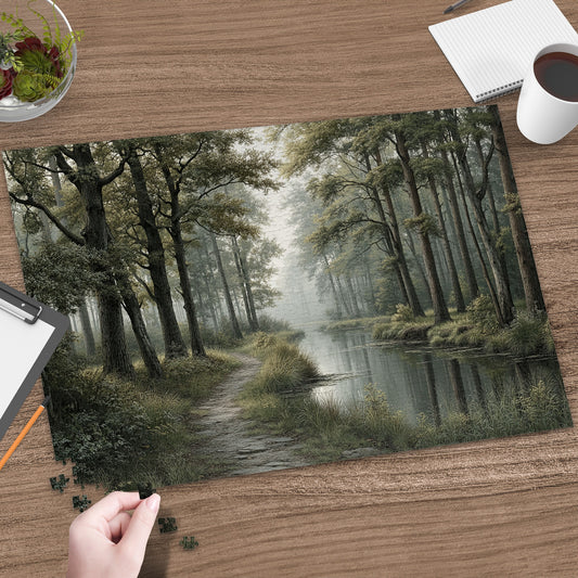 Serene Forest Path with Calm River Puzzle