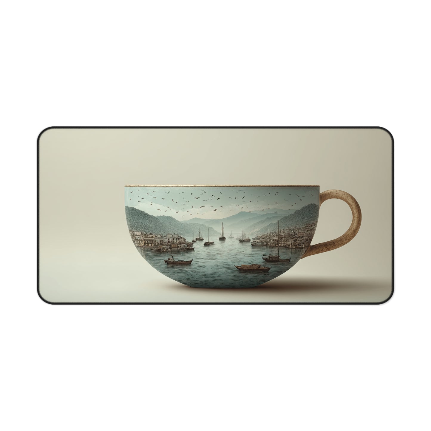 Seaside Teacup Desk Mat — Vintage Harbor Mouse Pad