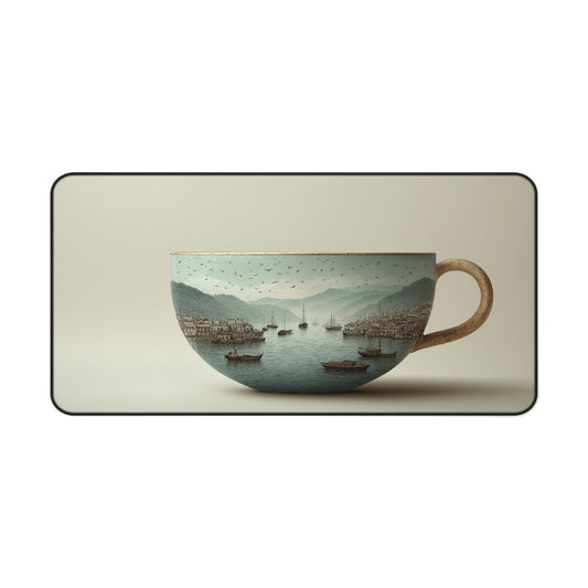 Seaside Teacup Desk Mat — Vintage Harbor Mouse Pad